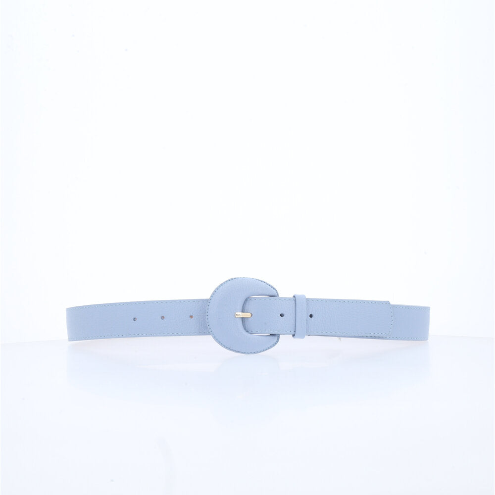Cinto Feminino Couro Legítimo Fivela Meia Lua Moda Casual Azul claro