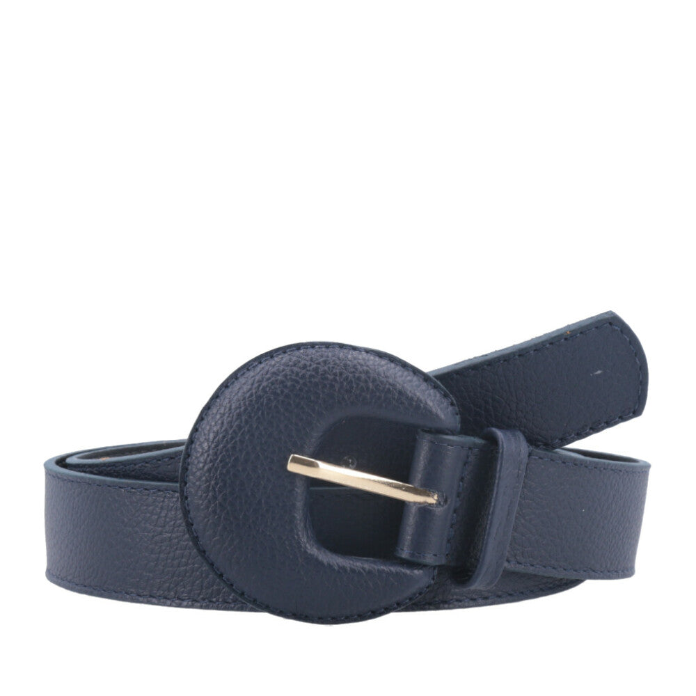 Cinto Feminino Couro Legítimo Fivela Meia Lua Moda Casual Azul escuro