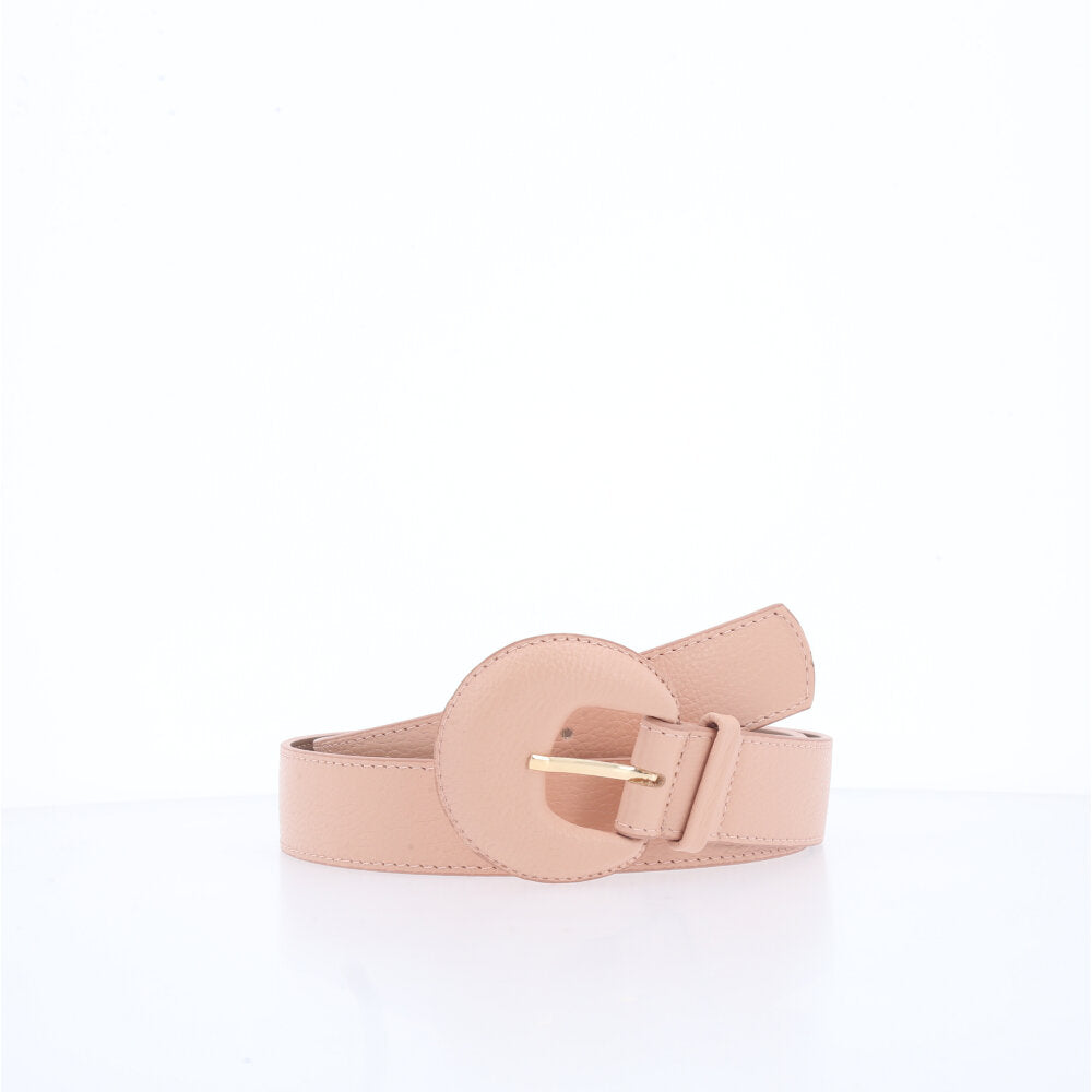 Cinto Feminino Couro Legítimo Fivela Meia Lua Moda Casual Bege claro