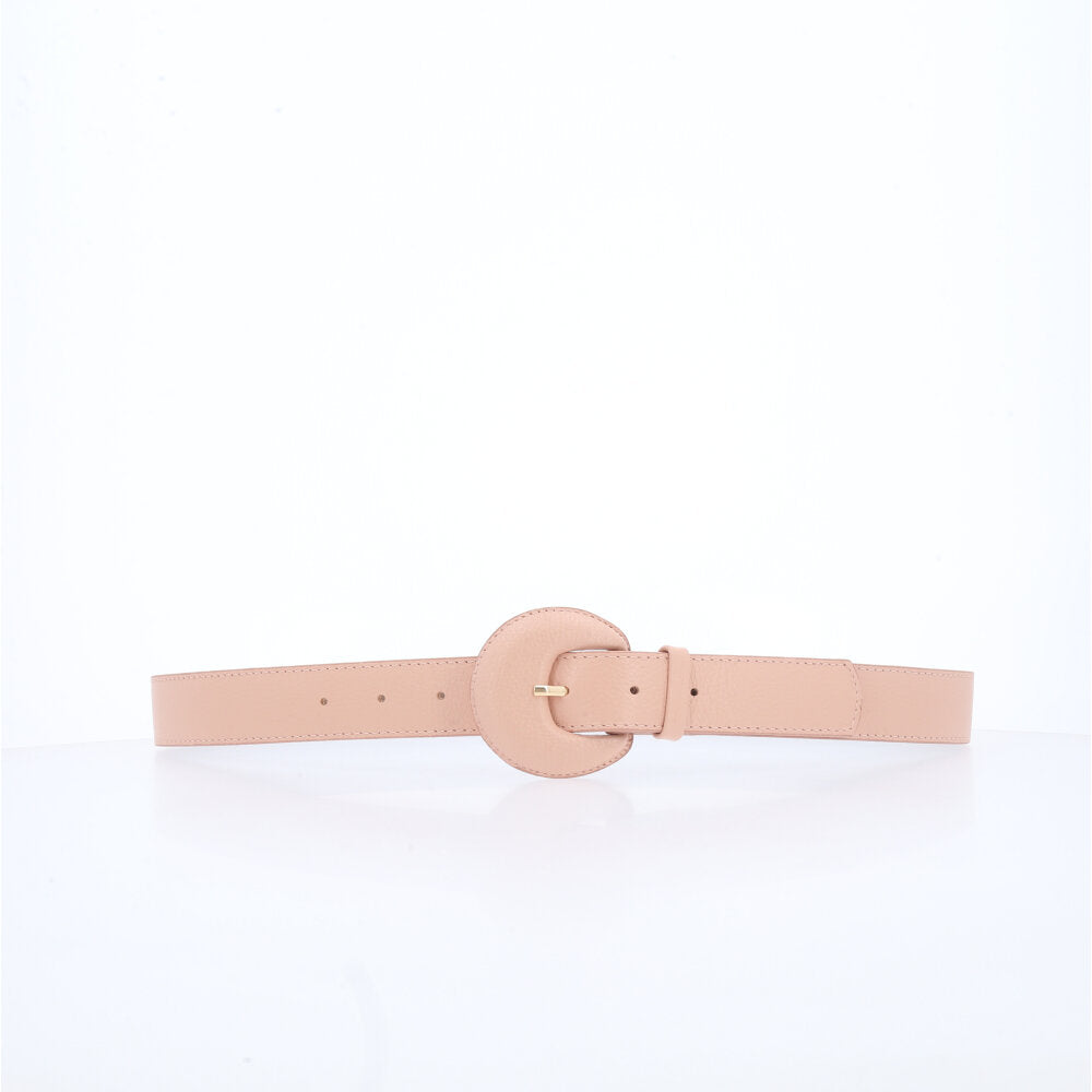 Cinto Feminino Couro Legítimo Fivela Meia Lua Moda Casual Bege claro