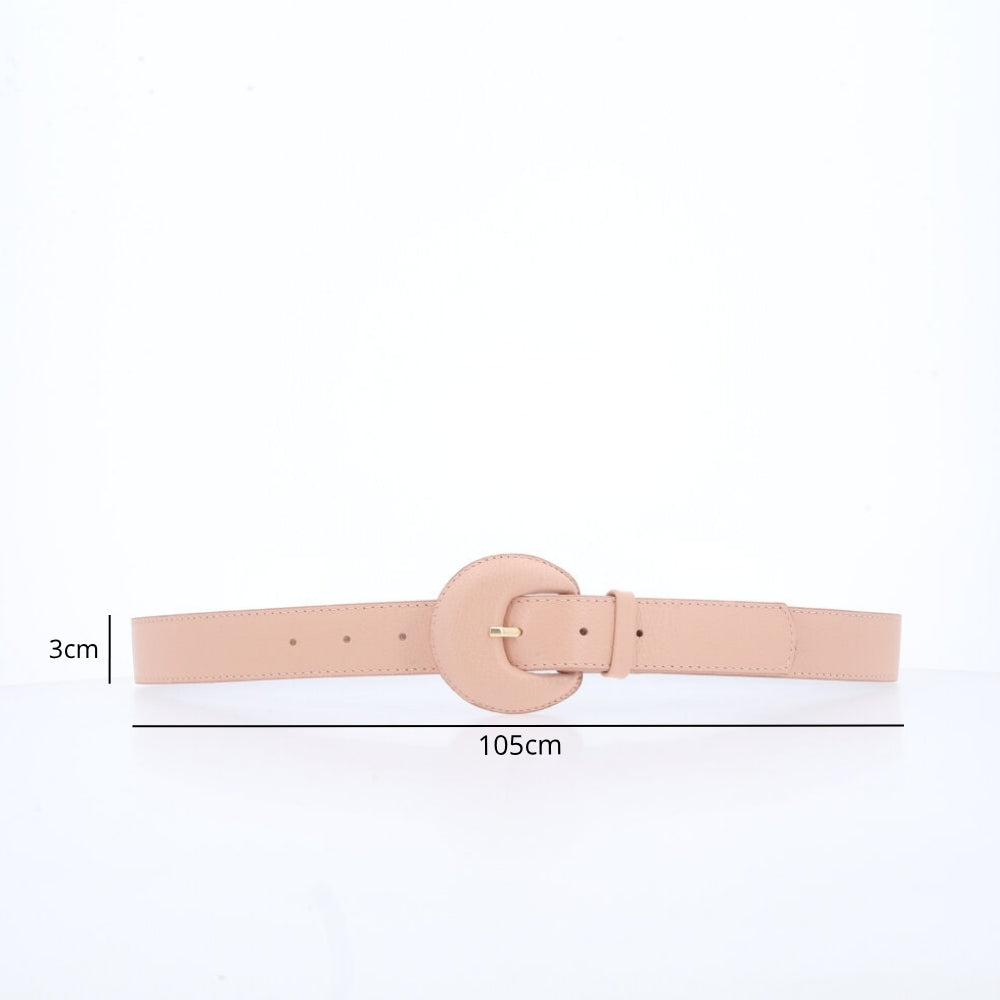Cinto Feminino Couro Legítimo Fivela Meia Lua Moda Casual Bege claro