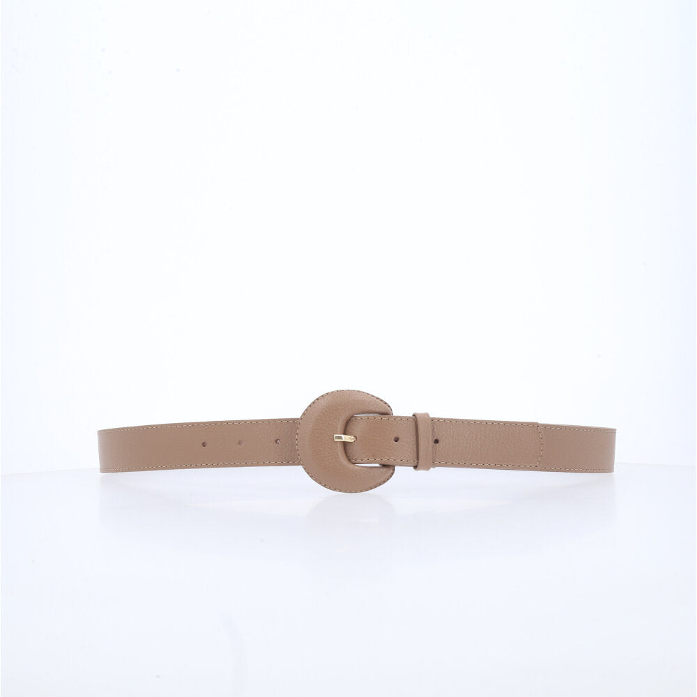 Cinto Feminino Couro Legítimo Fivela Meia Lua Moda Casual Bege escuro