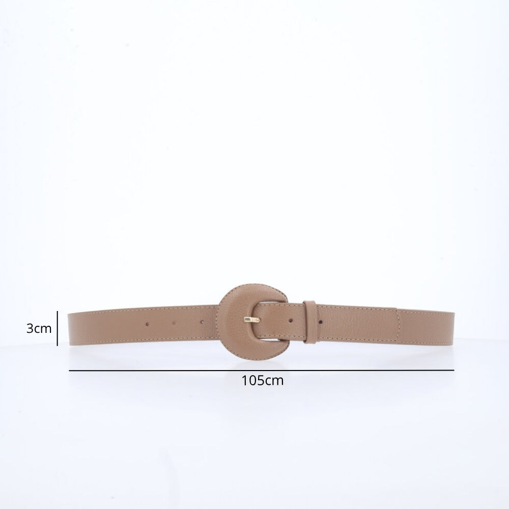 Cinto Feminino Couro Legítimo Fivela Meia Lua Moda Casual Bege escuro