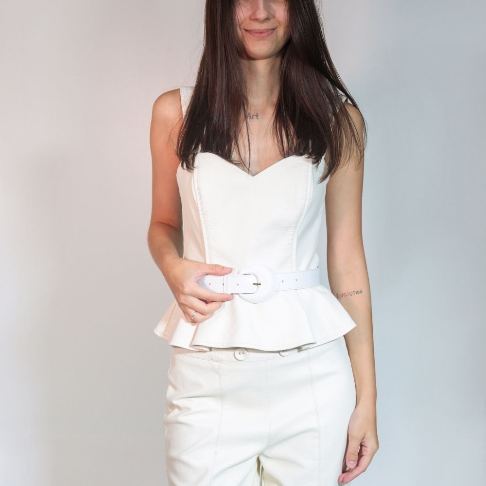 Cinto Feminino Couro Legítimo Fivela Meia Lua Moda Casual Branco