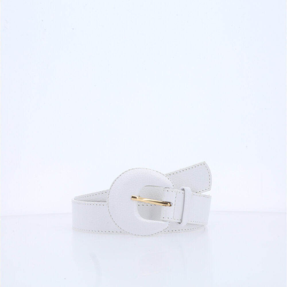 Cinto Feminino Couro Legítimo Fivela Meia Lua Moda Casual Branco