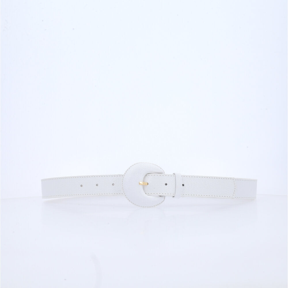 Cinto Feminino Couro Legítimo Fivela Meia Lua Moda Casual Branco