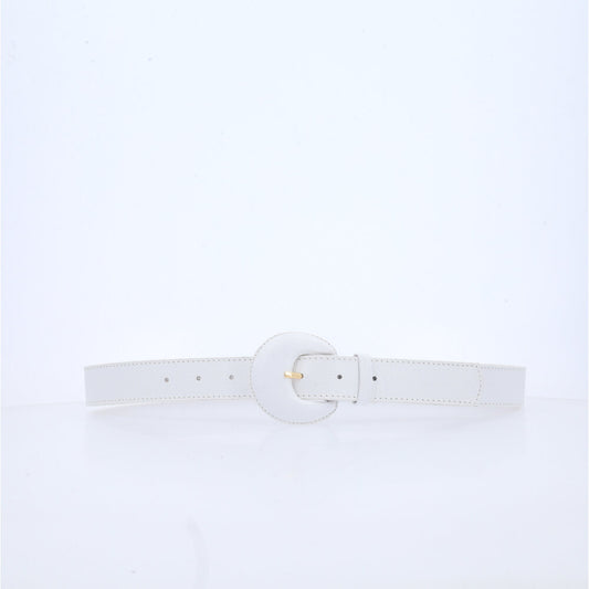 Cinto Feminino Couro Legítimo Fivela Meia Lua Moda Casual Branco