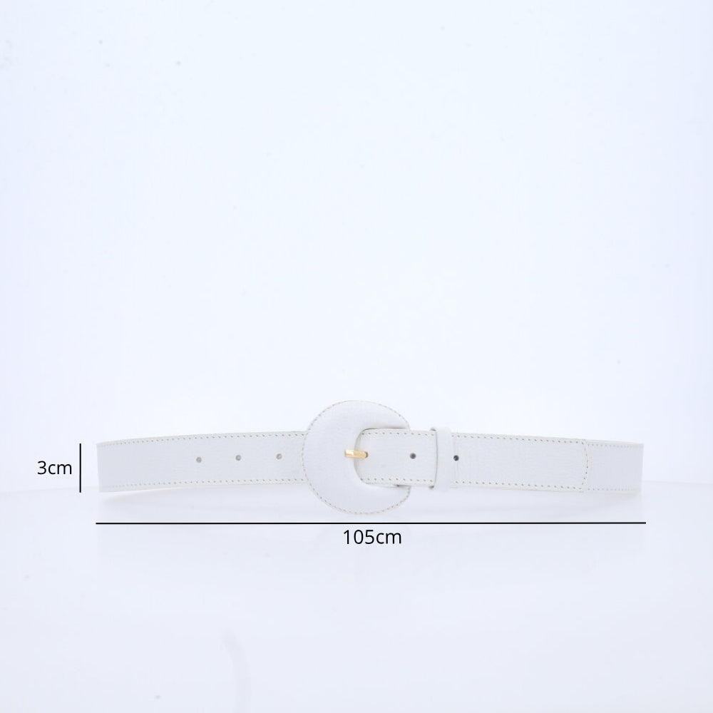 Cinto Feminino Couro Legítimo Fivela Meia Lua Moda Casual Branco