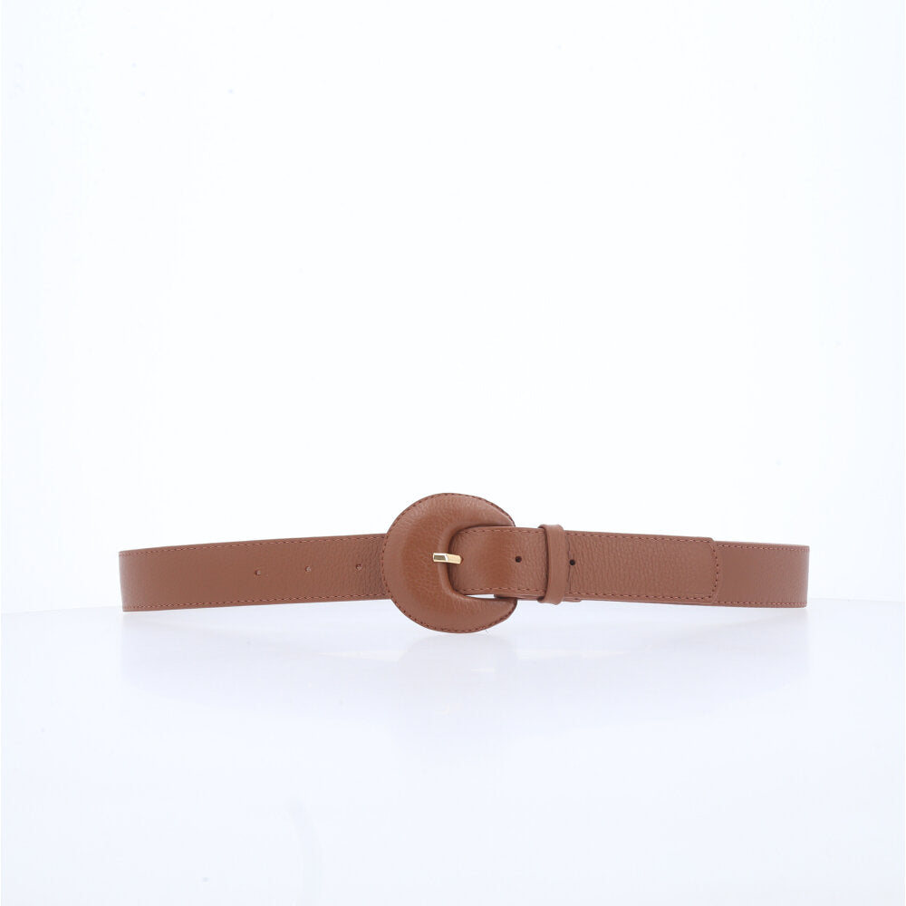 Cinto Feminino Couro Legítimo Fivela Meia Lua Moda Casual Caramelo