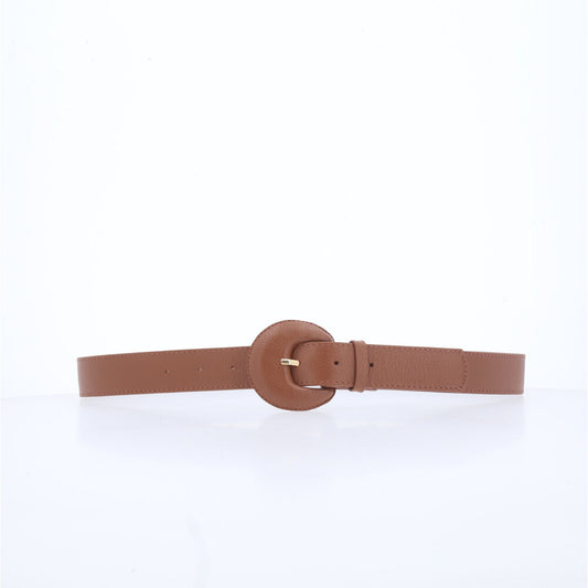 Cinto Feminino Couro Legítimo Fivela Meia Lua Moda Casual Caramelo