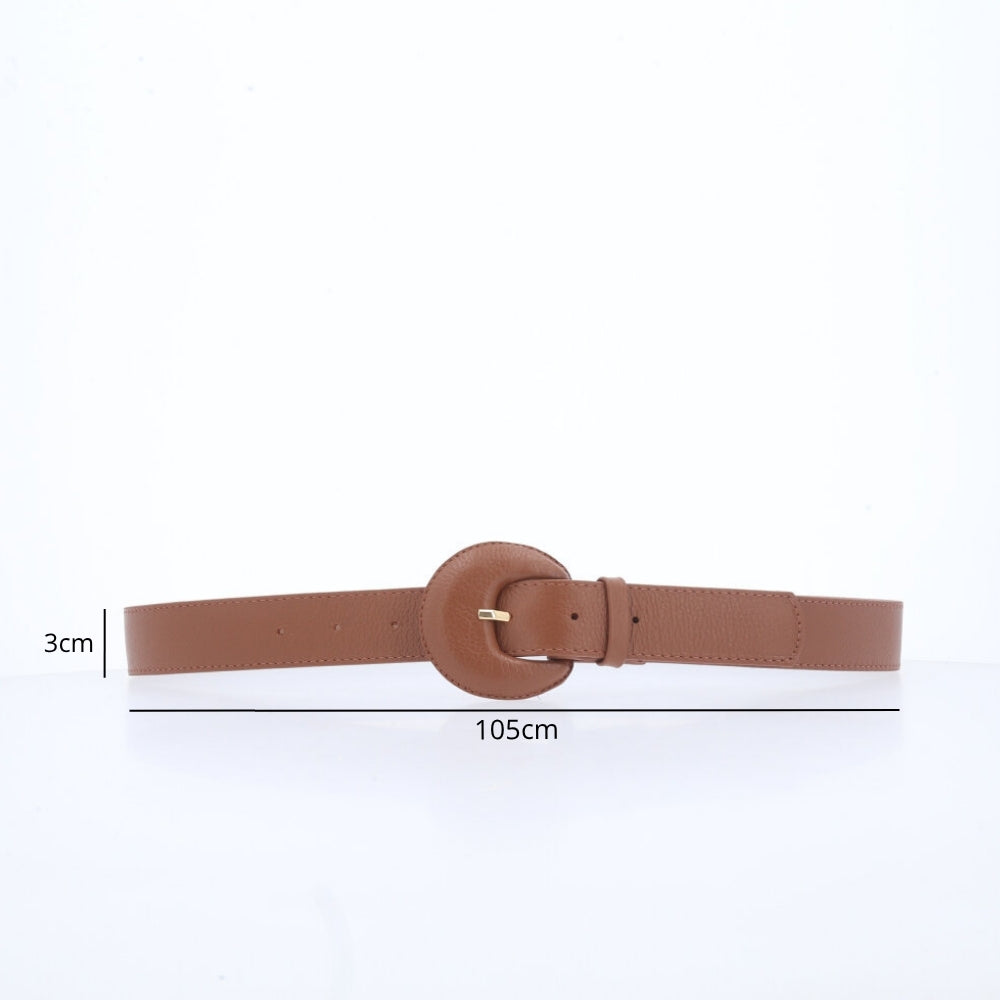 Cinto Feminino Couro Legítimo Fivela Meia Lua Moda Casual Caramelo