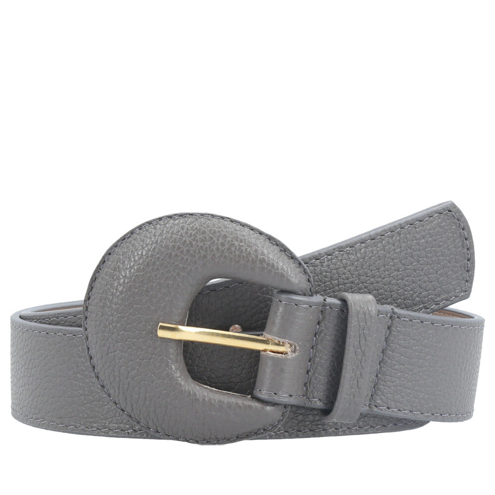 Cinto Feminino Couro Legítimo Fivela Meia Lua Moda Casual Cinza