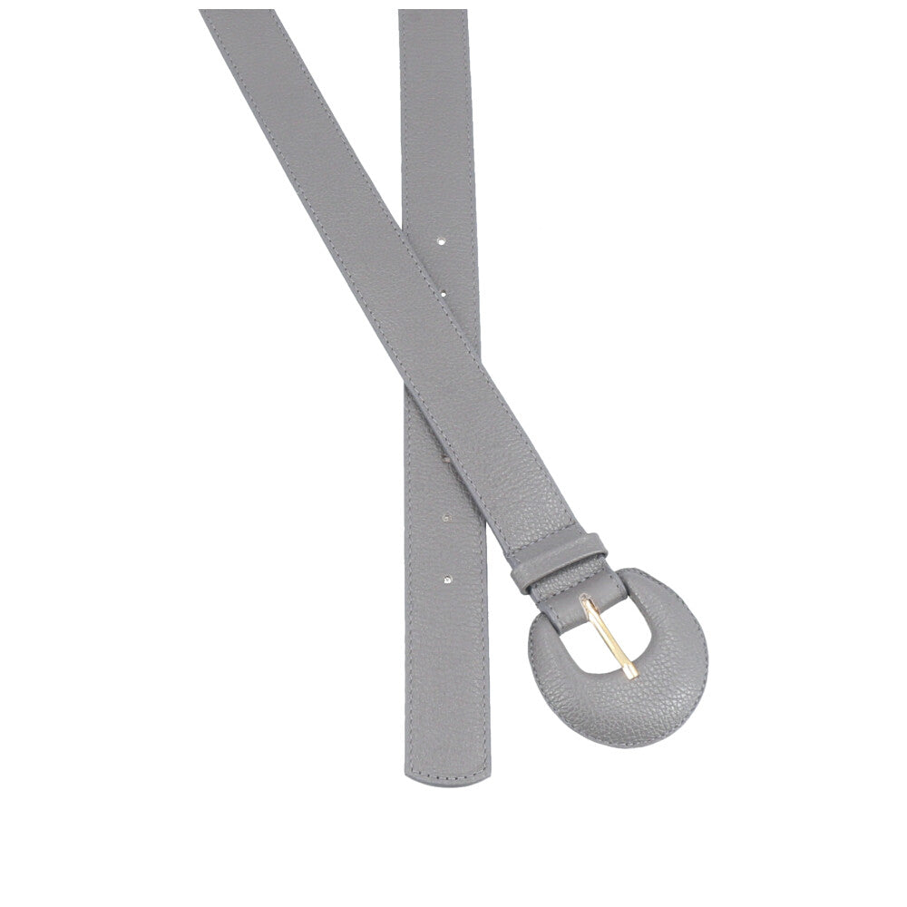 Cinto Feminino Couro Legítimo Fivela Meia Lua Moda Casual Cinza