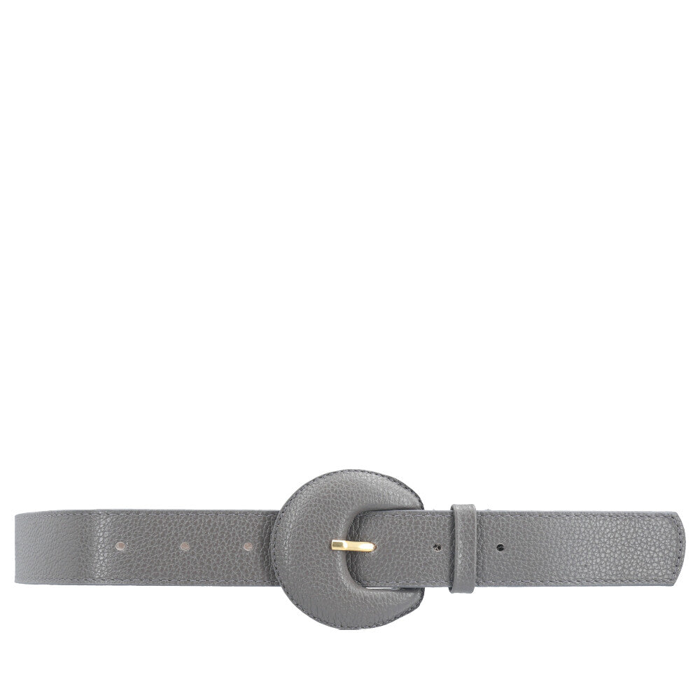 Cinto Feminino Couro Legítimo Fivela Meia Lua Moda Casual Cinza