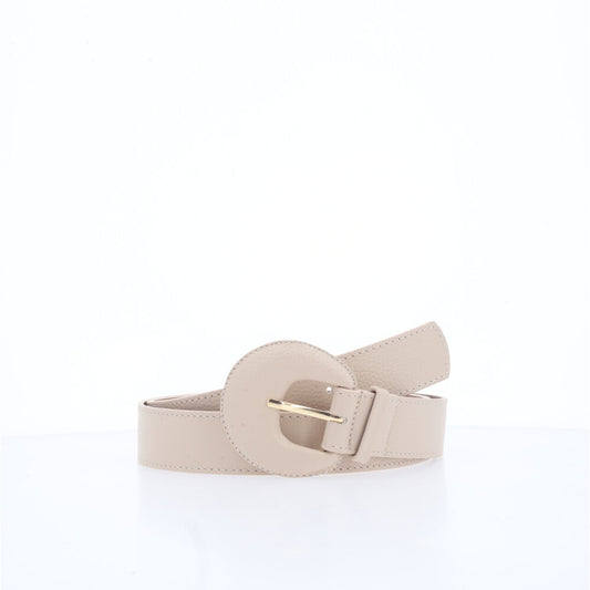 Cinto Feminino Couro Legítimo Fivela Meia Lua Moda Casual Marfim