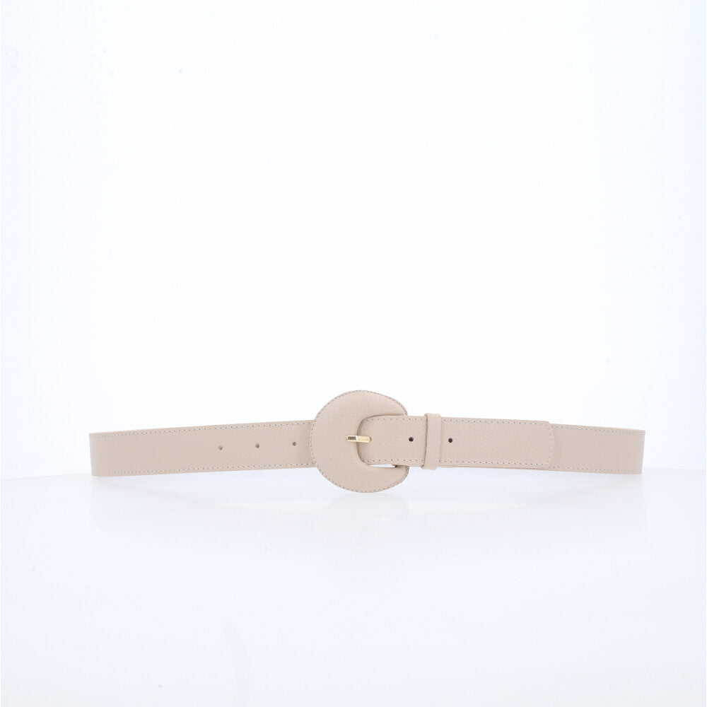 Cinto Feminino Couro Legítimo Fivela Meia Lua Moda Casual Marfim