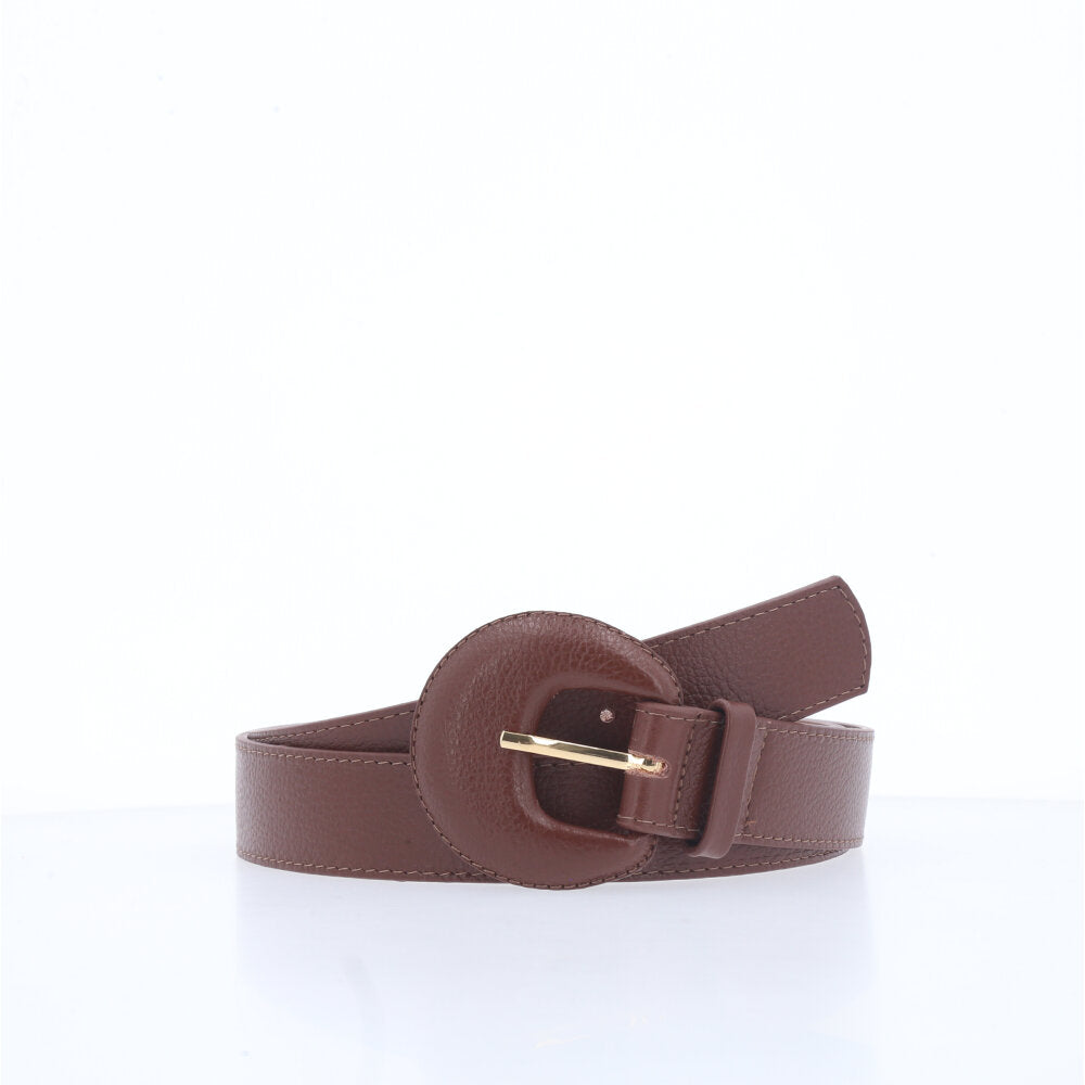 Cinto Feminino Couro Legítimo Fivela Meia Lua Moda Casual Marrom
