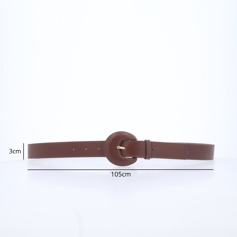Cinto Feminino Couro Legítimo Fivela Meia Lua Moda Casual Marrom