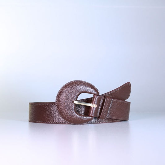 Cinto Feminino Couro Legítimo Fivela Meia Lua Moda Casual Marrom escuro