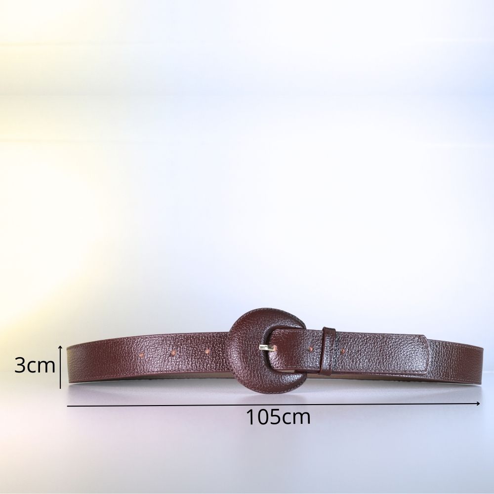 Cinto Feminino Couro Legítimo Fivela Meia Lua Moda Casual Marrom escuro
