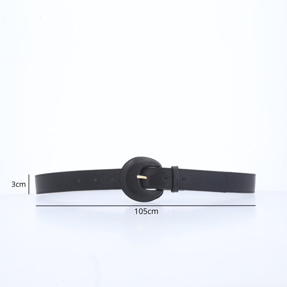 Cinto Feminino Couro Legítimo Fivela Meia Lua Moda Casual Preto