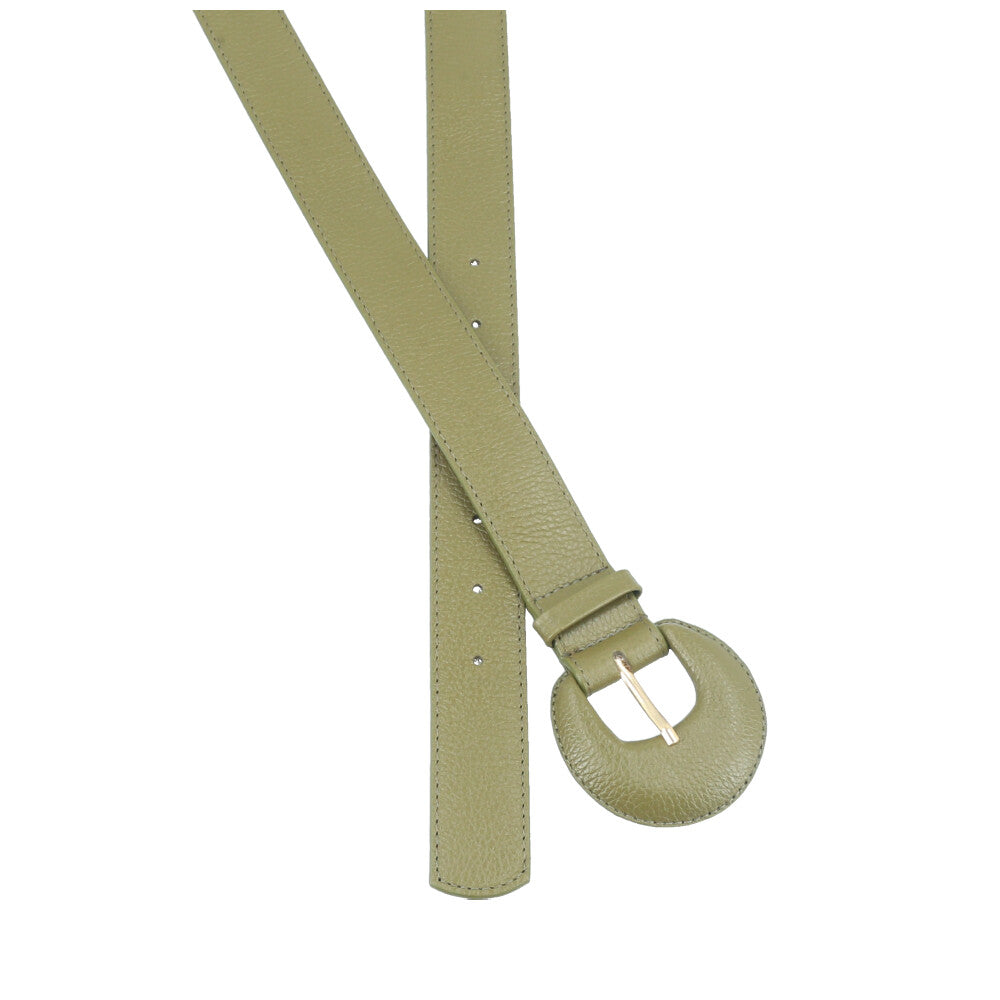 Cinto Feminino Couro Legítimo Fivela Meia Lua Moda Casual Verde