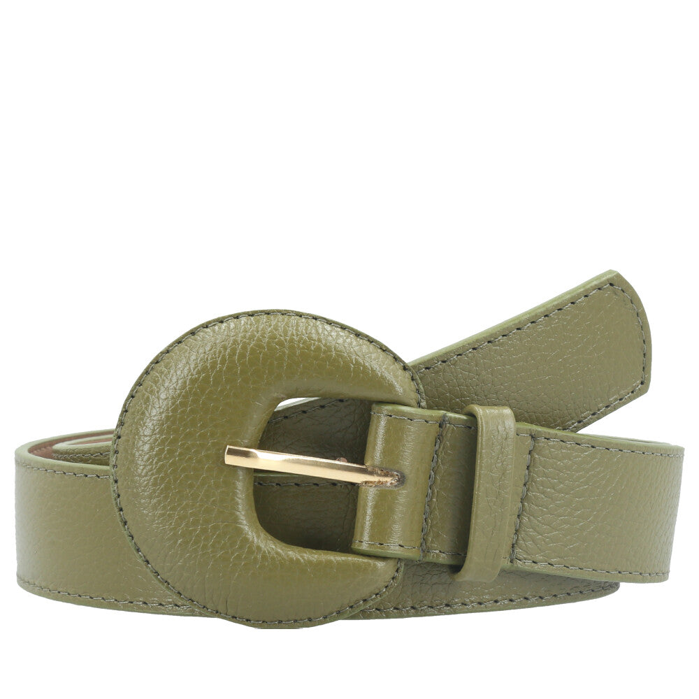 Cinto Feminino Couro Legítimo Fivela Meia Lua Moda Casual Verde escuro