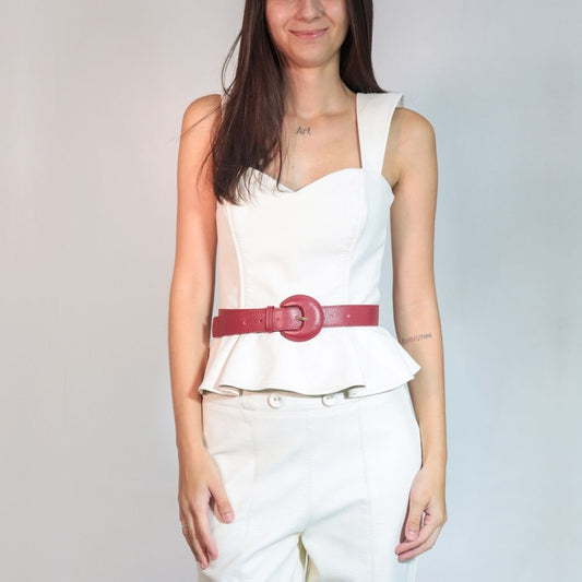 Cinto Feminino Couro Legítimo Fivela Meia Lua Moda Casual Vermelho