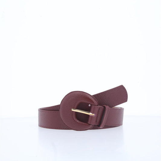 Cinto Feminino Couro Legítimo Fivela Meia Lua Moda Casual Vinho