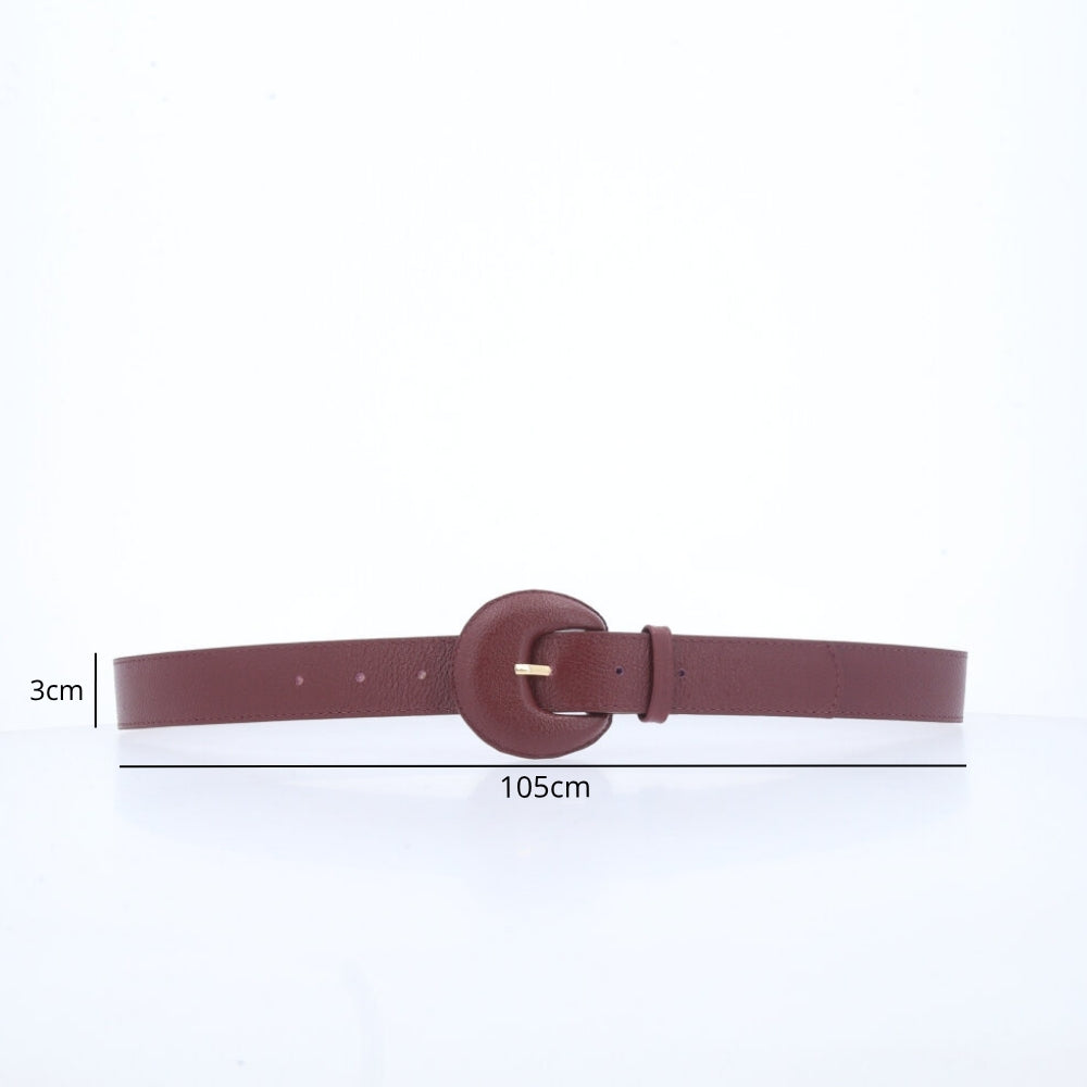 Cinto Feminino Couro Legítimo Fivela Meia Lua Moda Casual Vinho