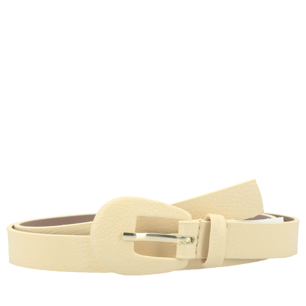 Cinto Feminino de Couro com Fivela Encapada Oval Amarelo