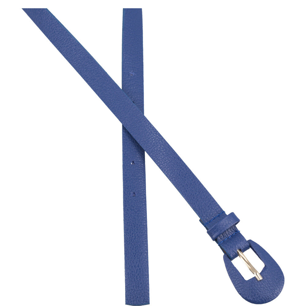 Cinto Feminino de Couro com Fivela Encapada Oval Azul