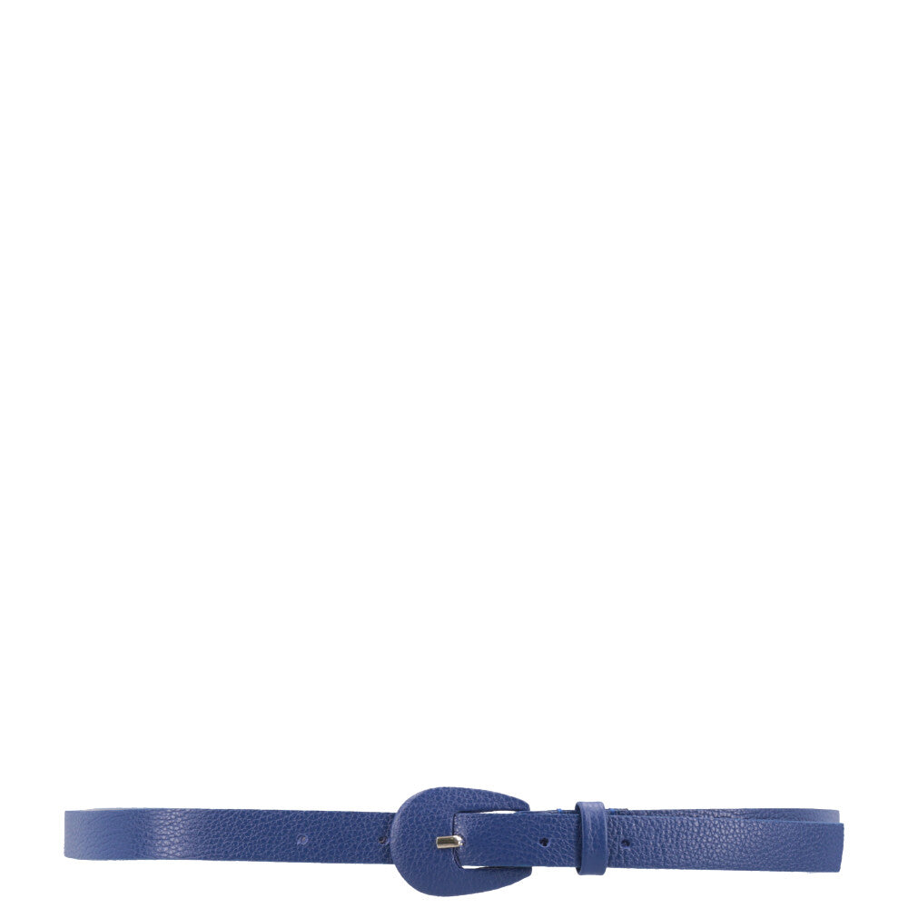 Cinto Feminino de Couro com Fivela Encapada Oval Azul