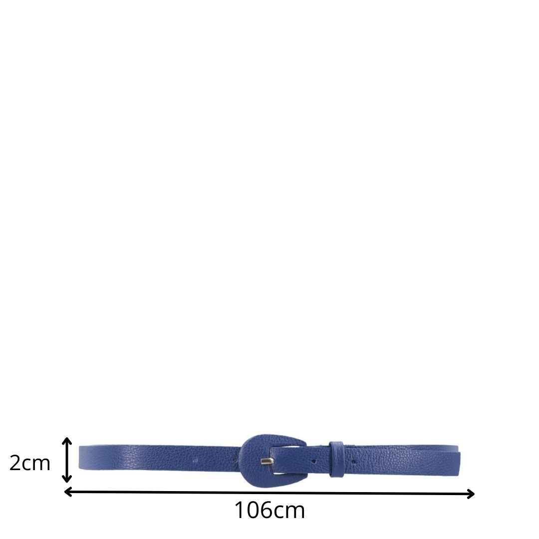 Cinto Feminino de Couro com Fivela Encapada Oval Azul