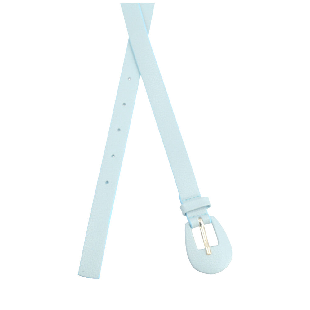 Cinto Feminino de Couro com Fivela Encapada Oval Azul claro