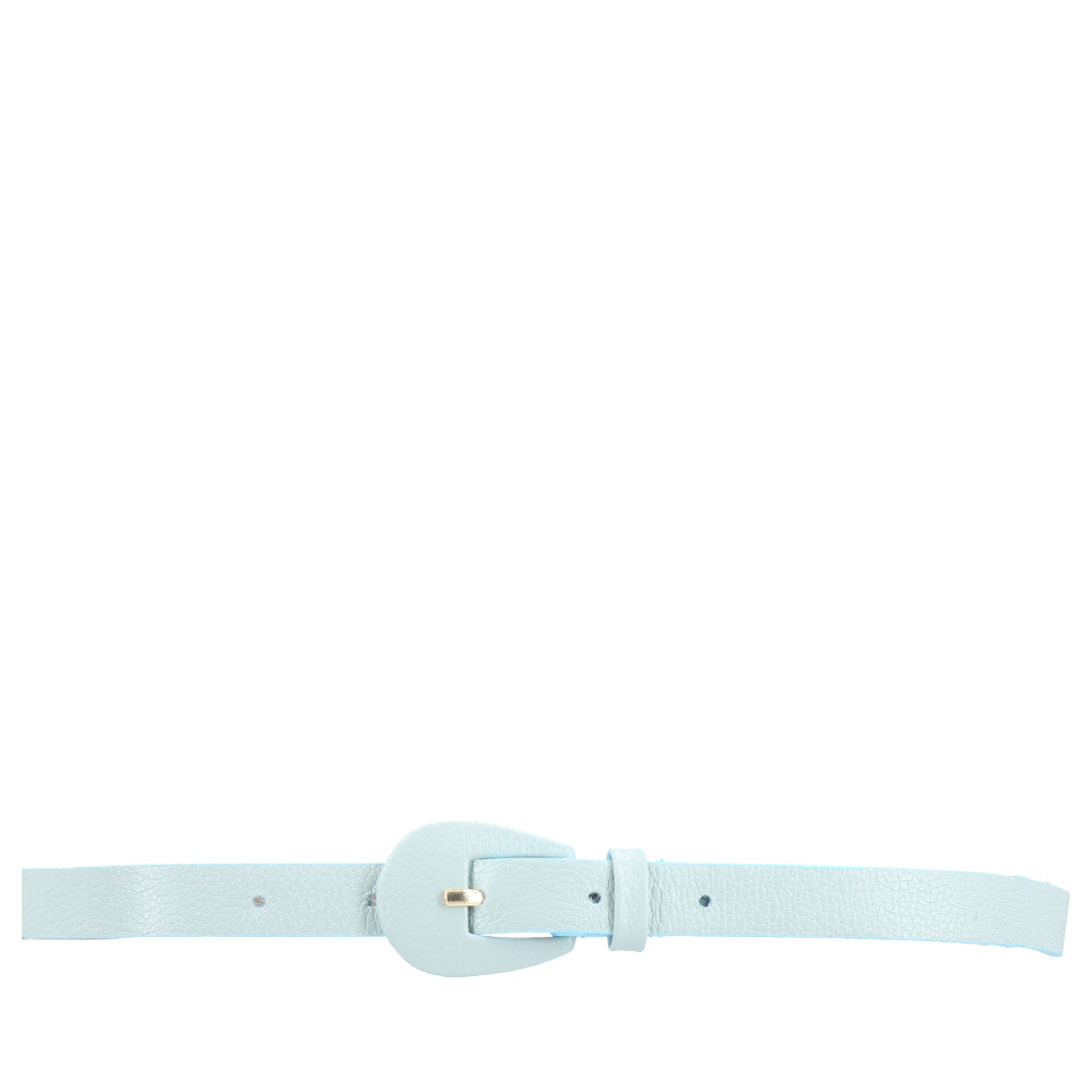 Cinto Feminino de Couro com Fivela Encapada Oval Azul claro