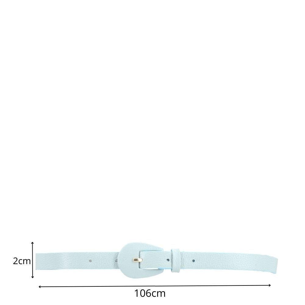 Cinto Feminino de Couro com Fivela Encapada Oval Azul claro