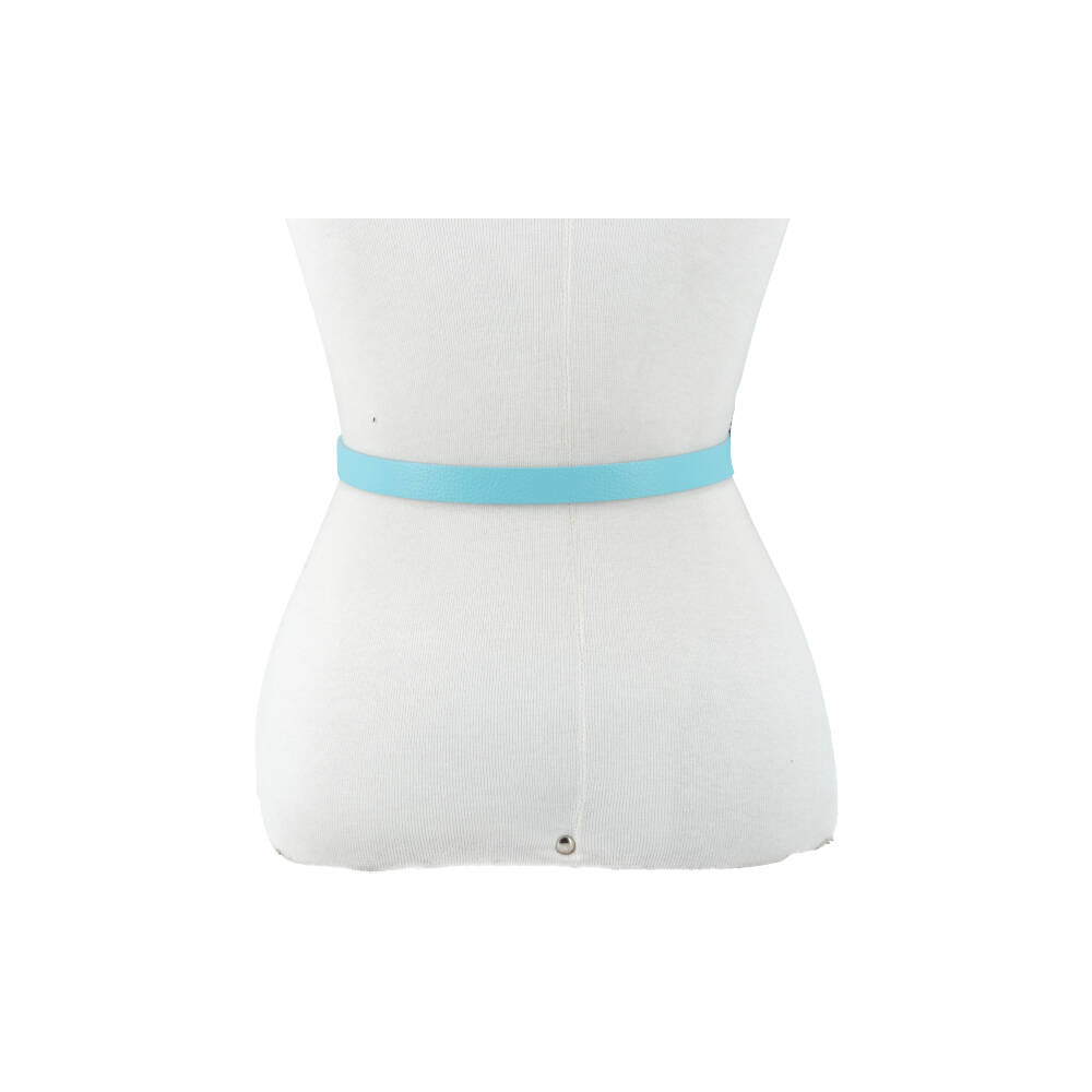 Cinto Feminino de Couro com Fivela Encapada Oval Azul claro