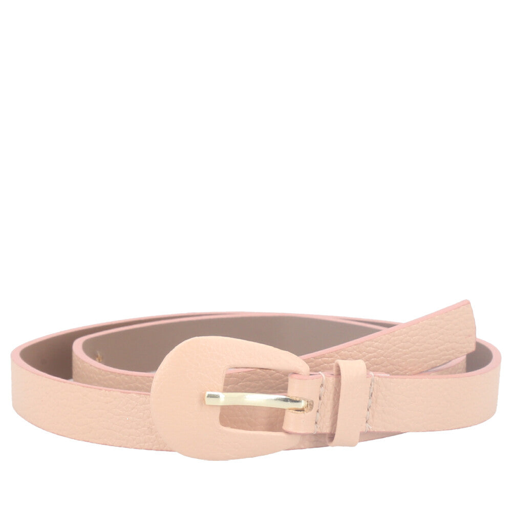 Cinto Feminino de Couro com Fivela Encapada Oval Bege
