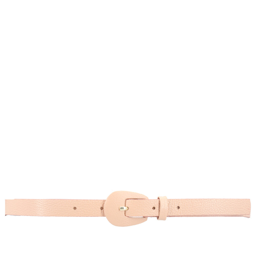 Cinto Feminino de Couro com Fivela Encapada Oval Bege