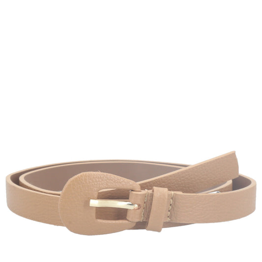 Cinto Feminino de Couro com Fivela Encapada Oval Bege escuro