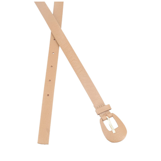 Cinto Feminino de Couro com Fivela Encapada Oval Bege escuro