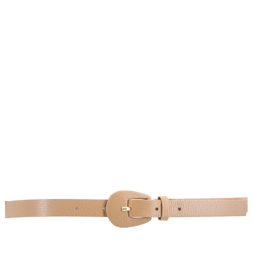 Cinto Feminino de Couro com Fivela Encapada Oval Bege escuro