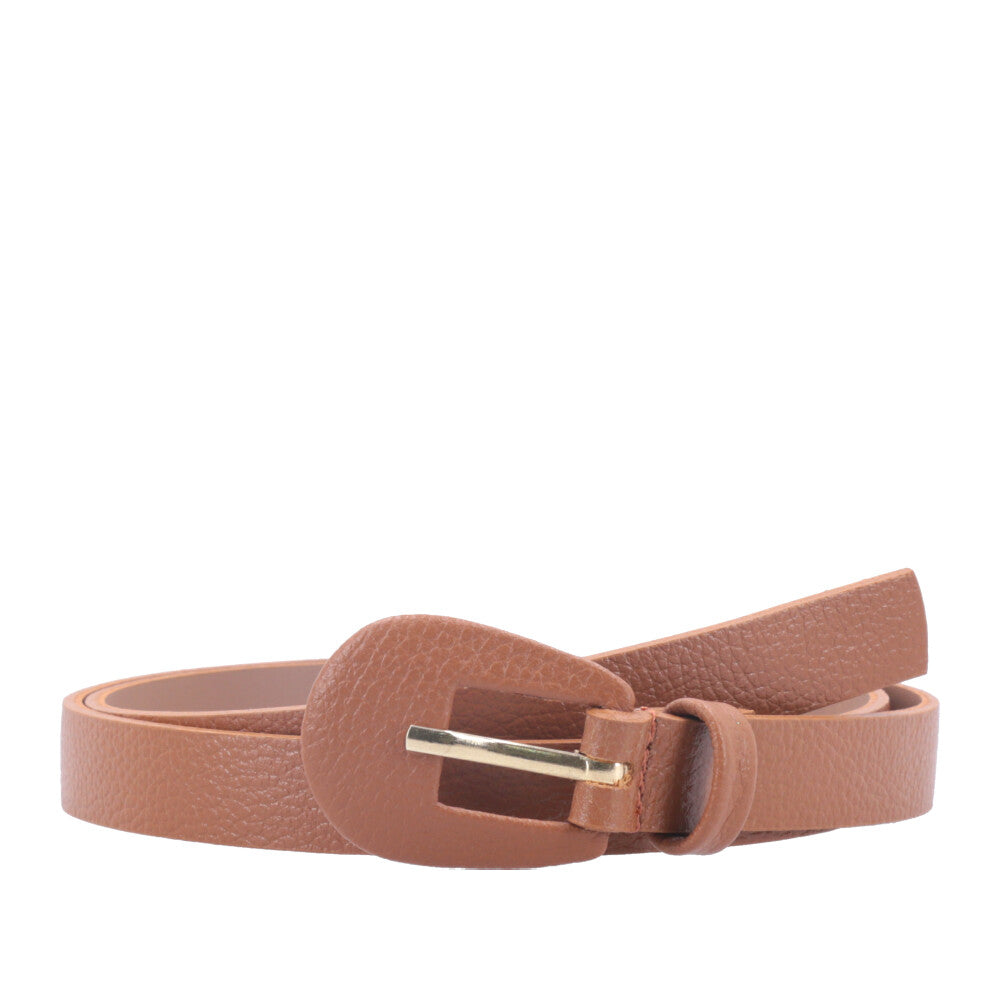 Cinto Feminino de Couro com Fivela Encapada Oval Caramelo