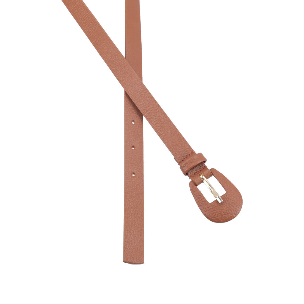 Cinto Feminino de Couro com Fivela Encapada Oval Caramelo