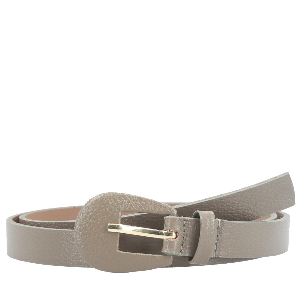 Cinto Feminino de Couro com Fivela Encapada Oval Cinza