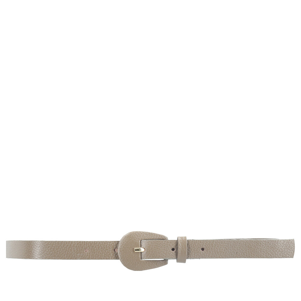 Cinto Feminino de Couro com Fivela Encapada Oval Cinza