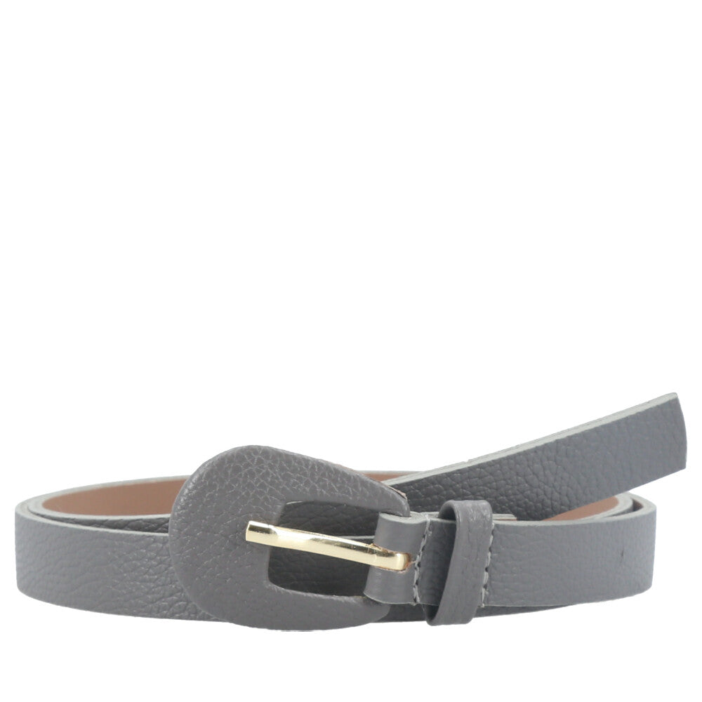 Cinto Feminino de Couro com Fivela Encapada Oval Cinza escuro