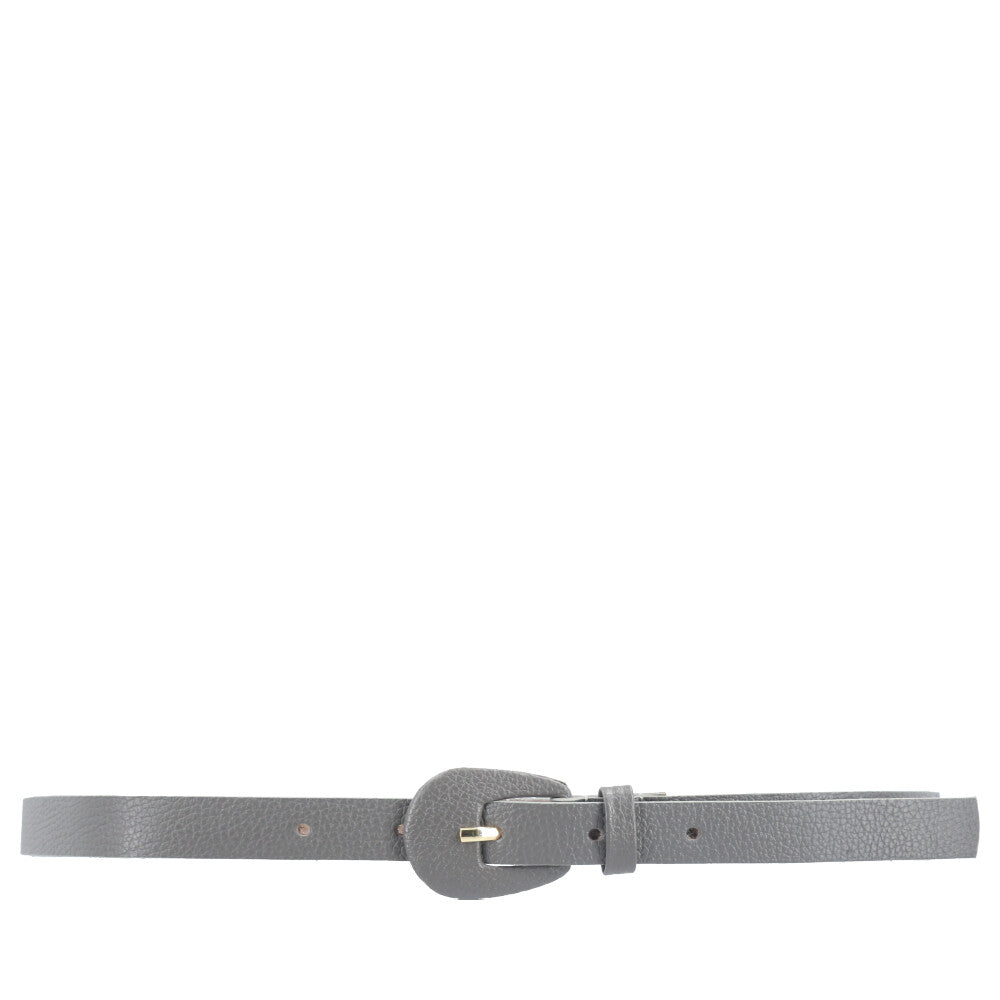 Cinto Feminino de Couro com Fivela Encapada Oval Cinza escuro