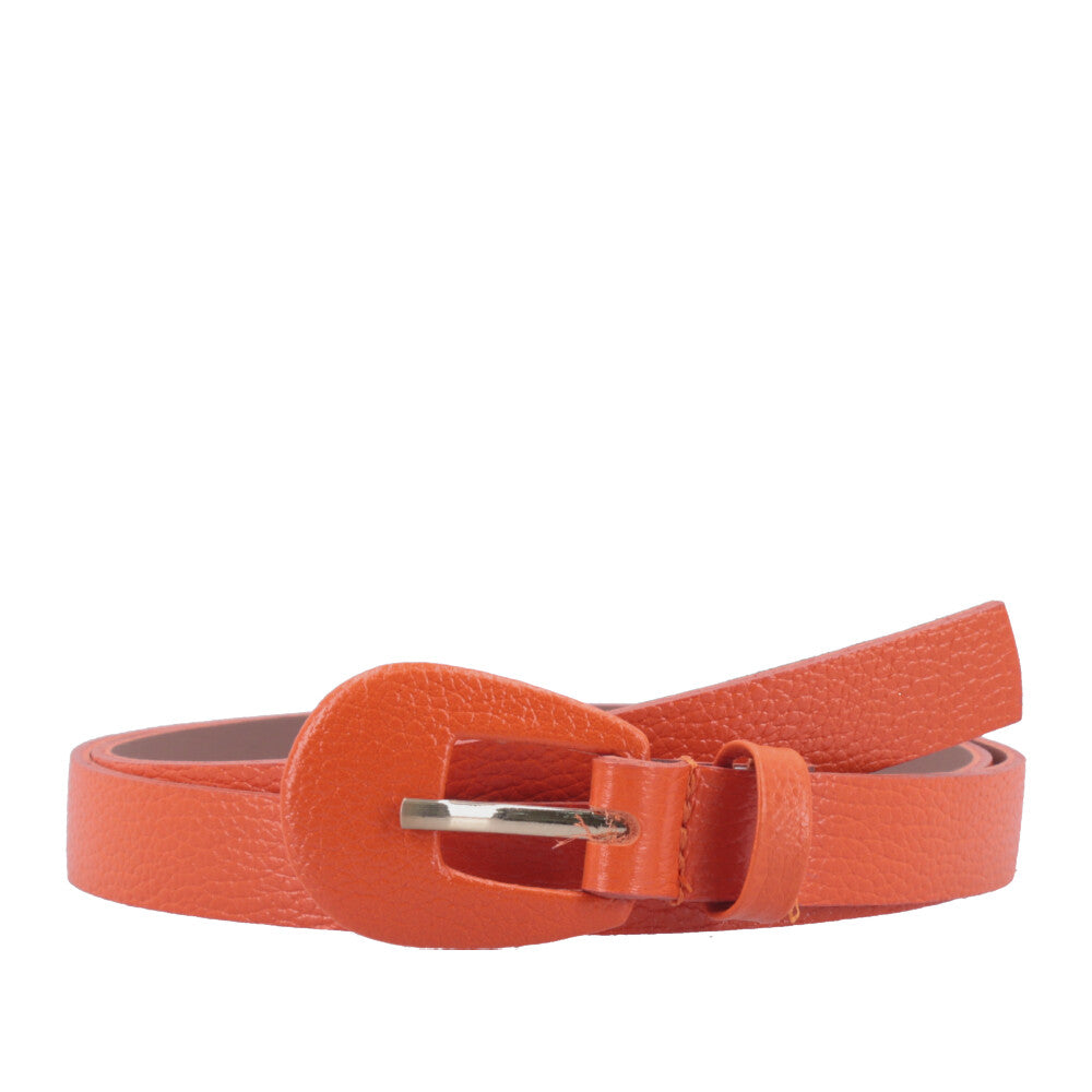 Cinto Feminino de Couro com Fivela Encapada Oval Laranja